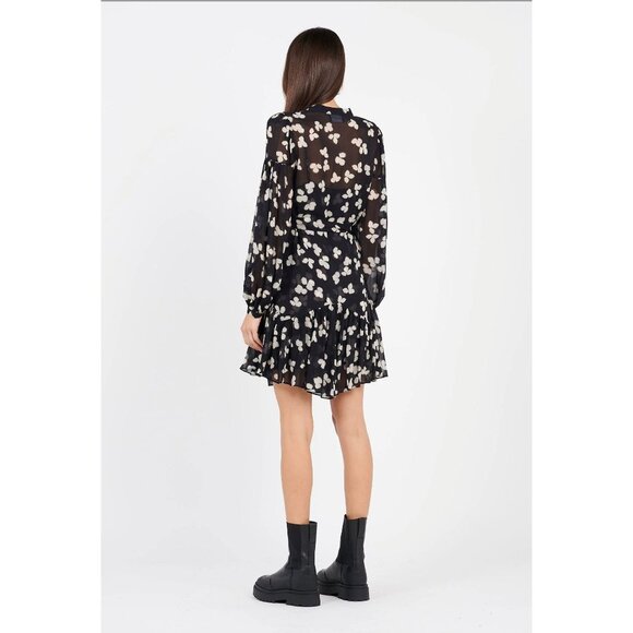 The Kooples Naive Flowers Chiffon Mini Dress Black Belted US Large - Picture 7 of 16